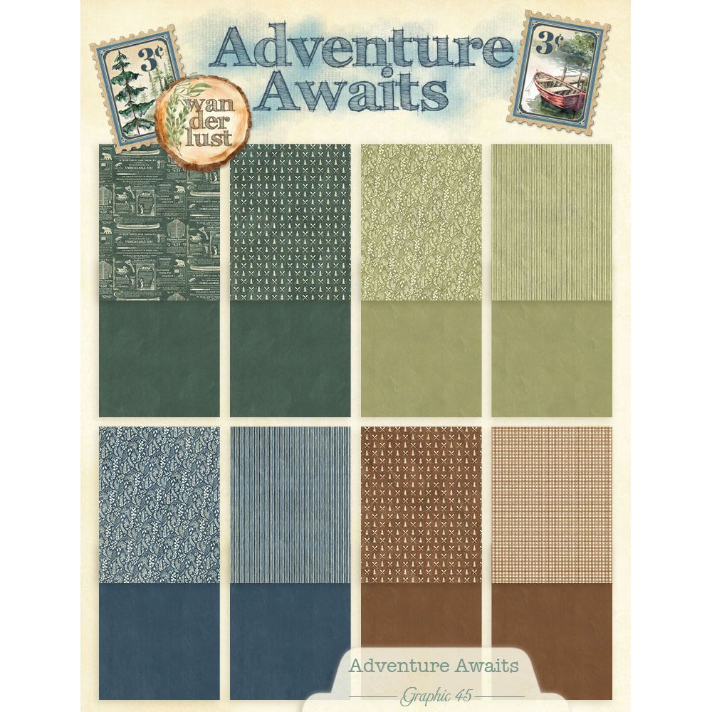 Graphic 45 - Adventure Awaits - Patterns & Solids Collection Pack