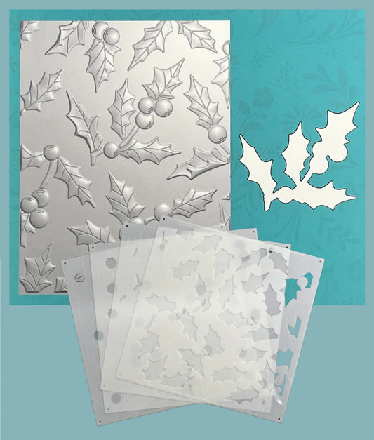 Gina K. - Jolly Holly 3D Embossing Folder, Die & Stencil Bundle
