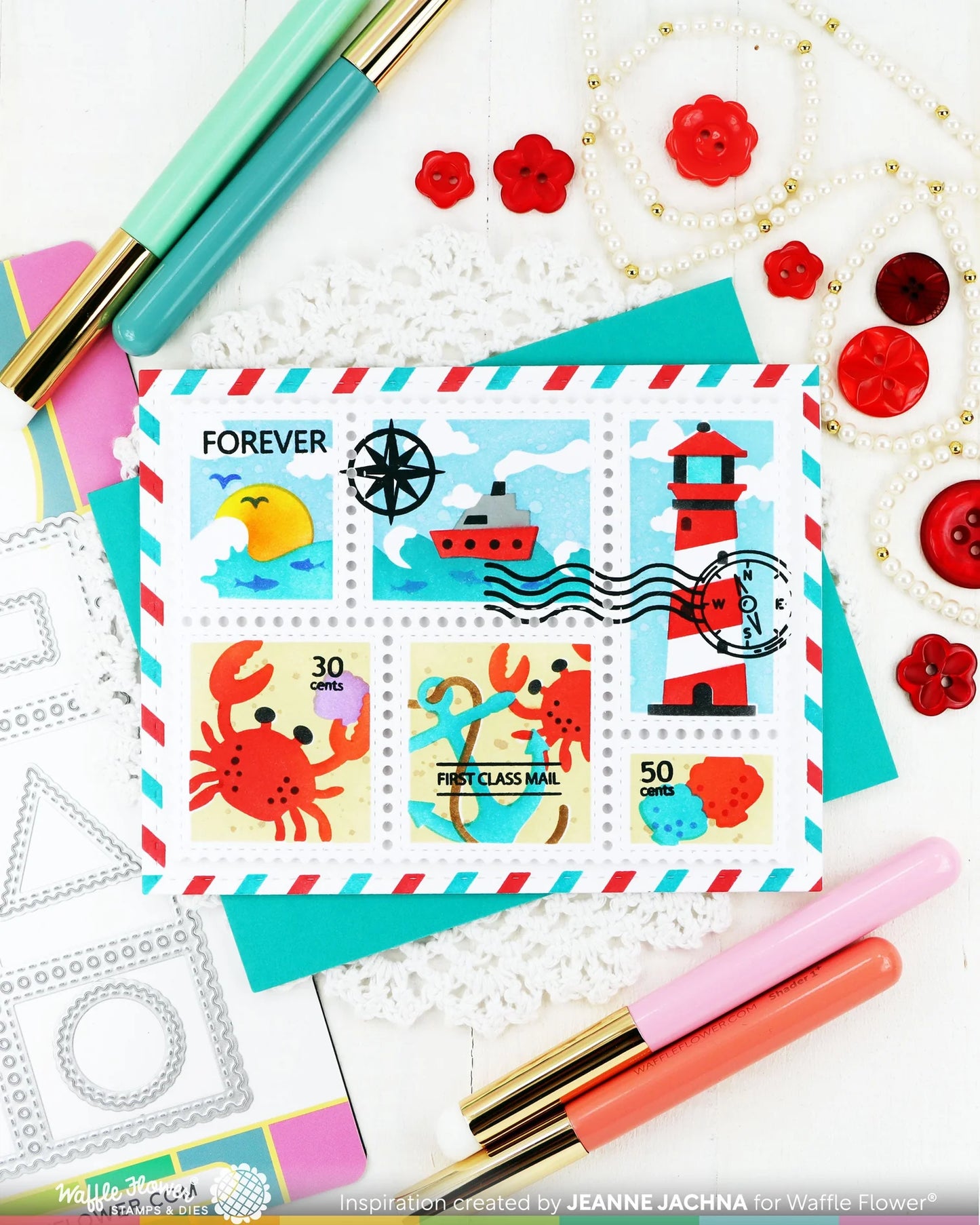 Waffle Flower - Postage Collage Coastal Stencil
