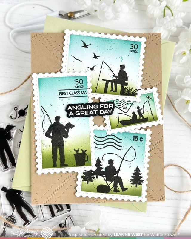 Waffle Flower - Postage Collage - Fishing Silhouettes Stamp Set
