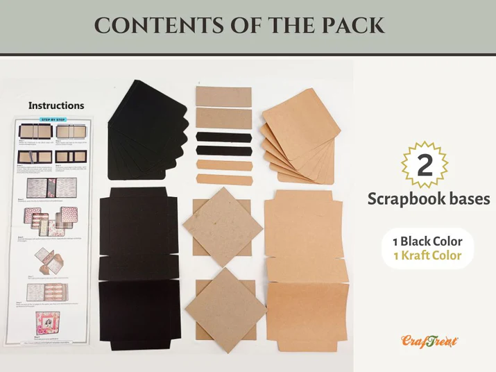 CrafTreat - Blank Precut Album Base - Basic 6x6: Black & Kraft