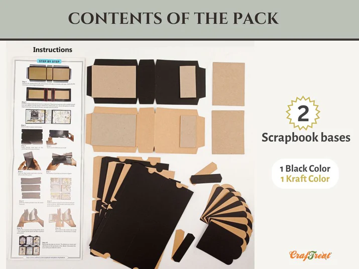 CrafTreat - Blank Precut Album Base - Pocket Tag: Black & Kraft