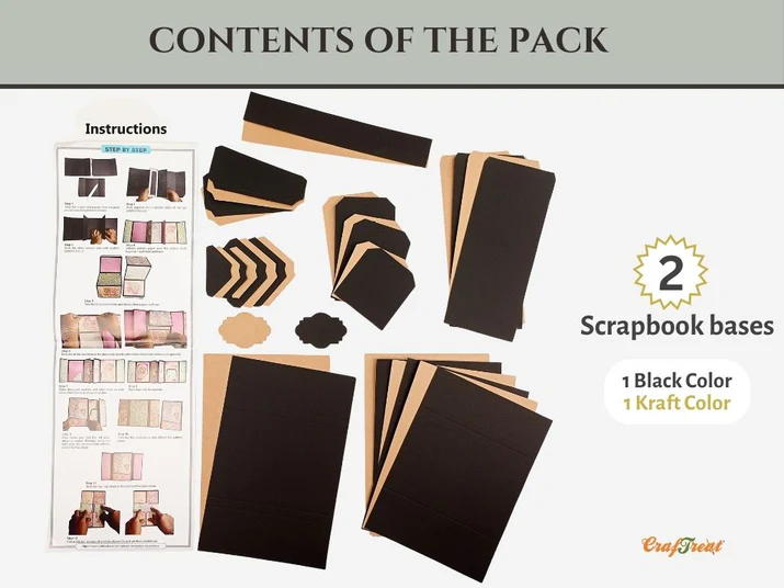 CrafTreat - Blank Precut Album Base - Flag Folio: Black & Kraft