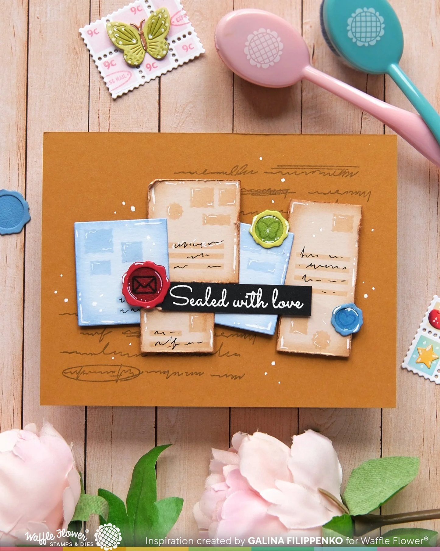Waffle Flower - Postage Collage - Addressed Envelope Stencil
