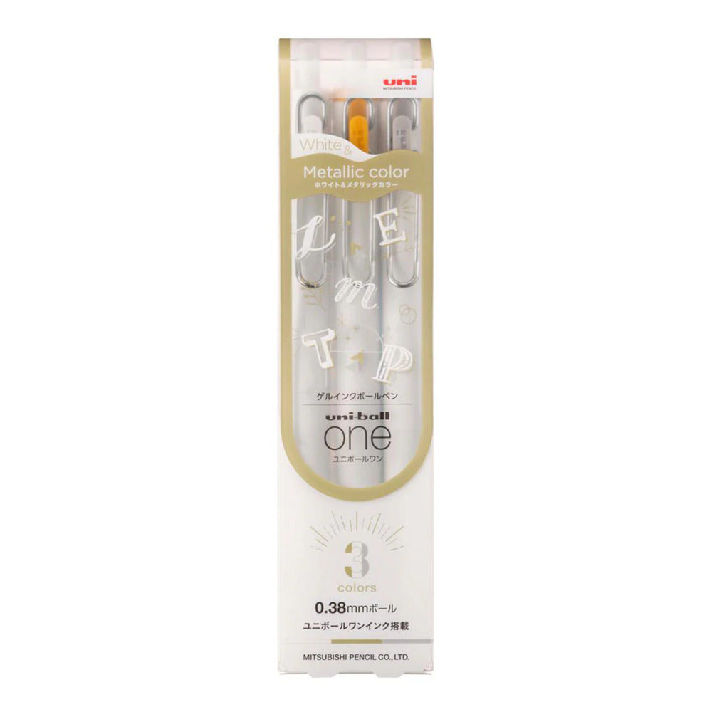 Uni-Ball One - Retractable Gel Pens - Metallic 3pk: 0.38mm