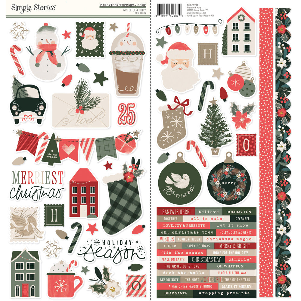 Simple Stories - Mistletoe & Holly - Cardstock Stickers - Icons