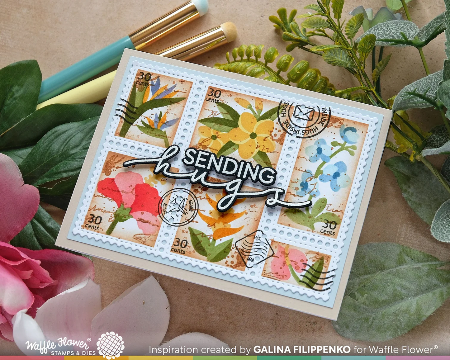 Waffle Flower - Postage Collage - Tropical Flowers Stencil Set