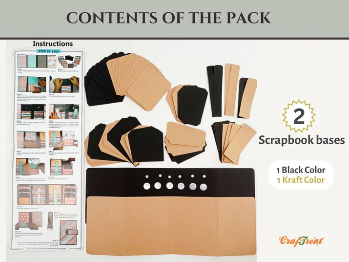 CrafTreat - Blank Precut Album Base - Double Folio: Black & Kraft