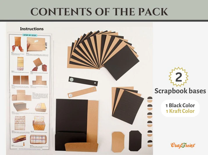 CrafTreat - Blank Precut Album Base - Accordion Suitcase: Black & Kraft