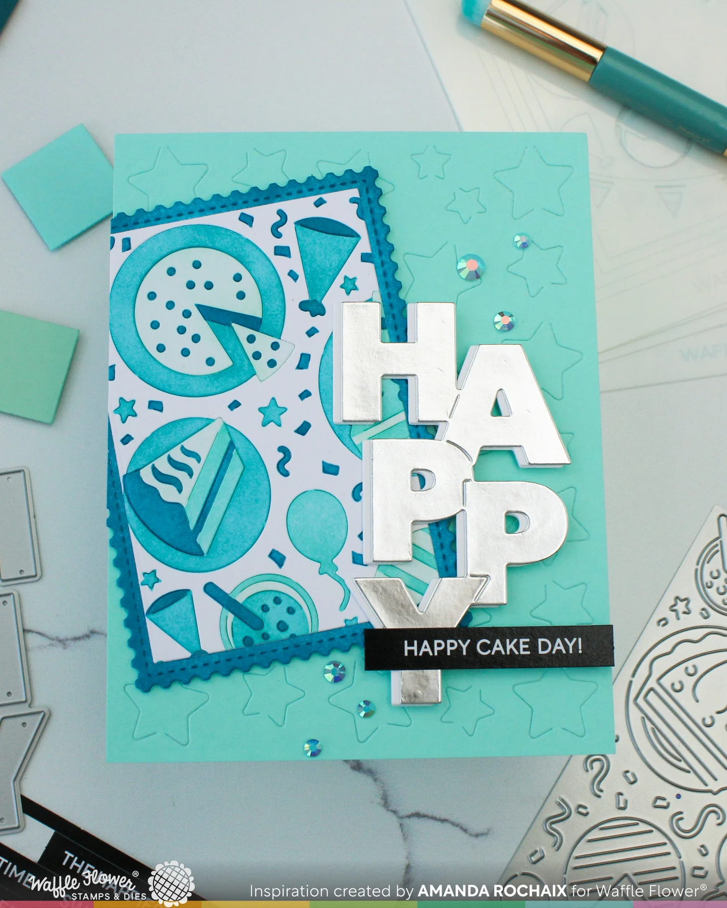 Waffle Flower - Overlapping Vertical Happy Word Die