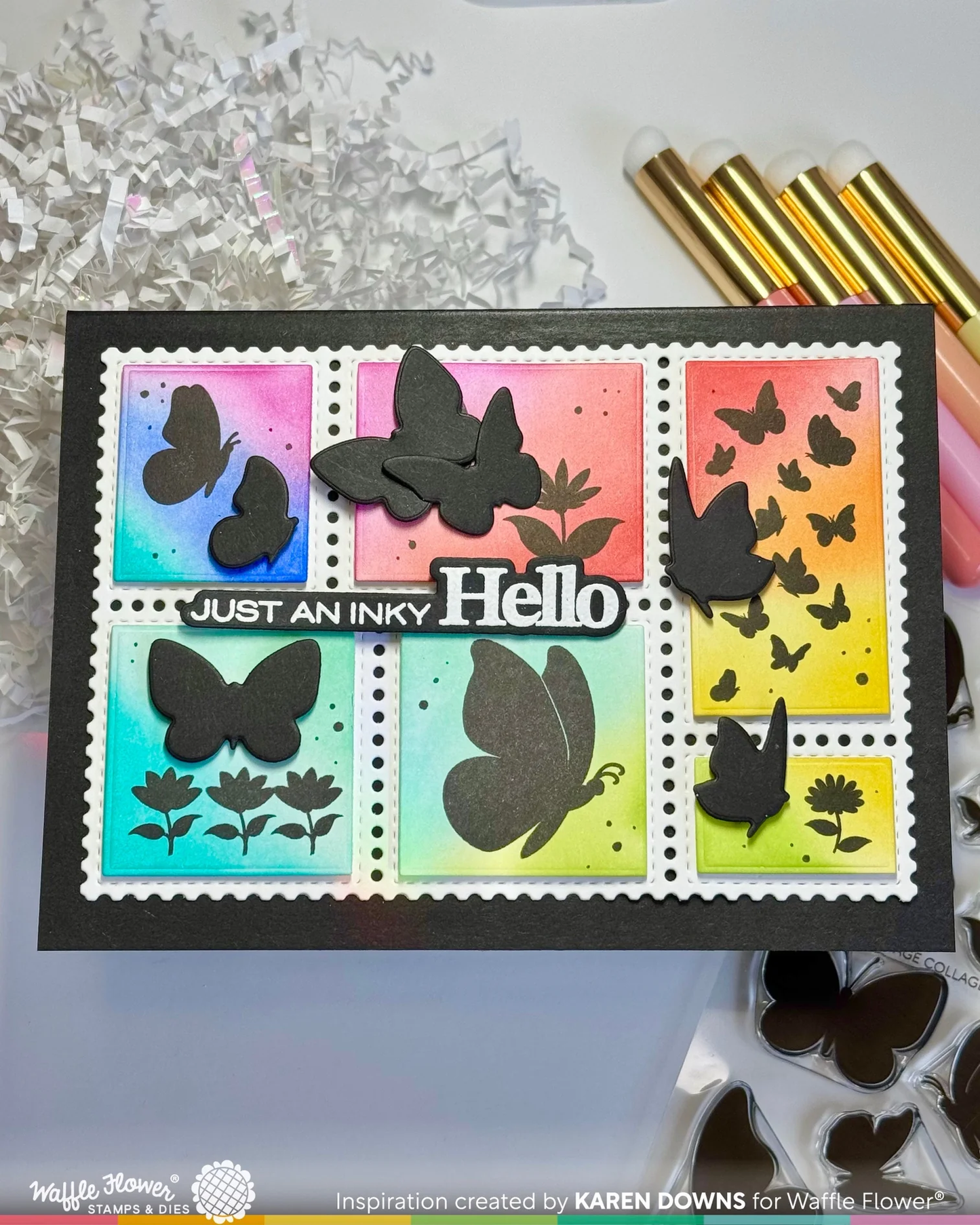 Waffle Flower - Postage Collage - Butterfly Silhouettes Die