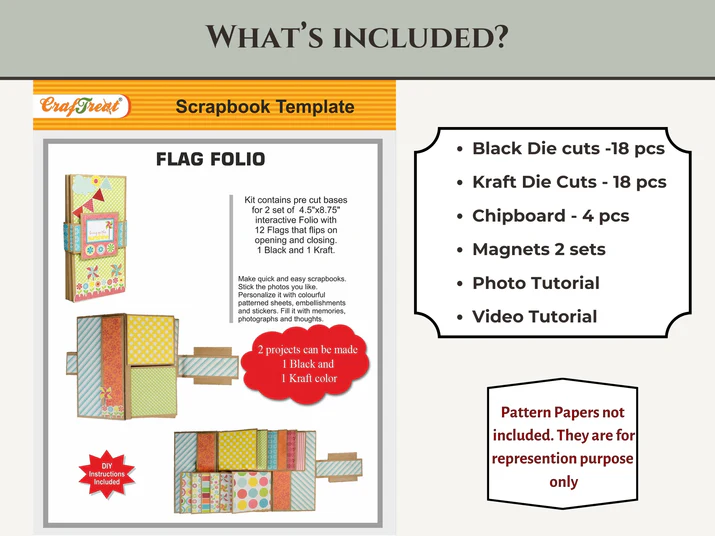 CrafTreat - Blank Precut Album Base - Flag Folio: Black & Kraft