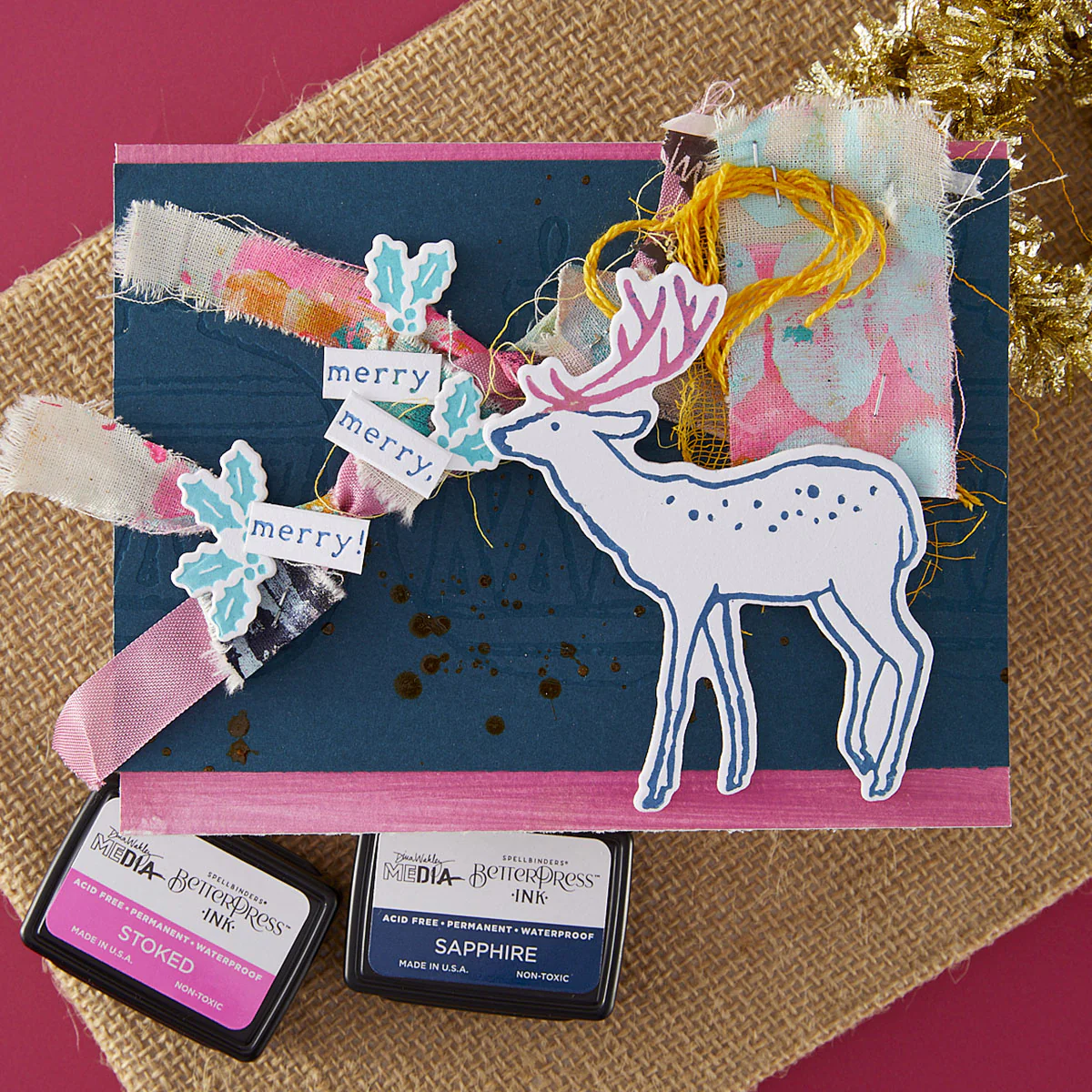Spellbinders - BetterPress - Cheer and Good Tidings Deer Registration Press Plate & Die Bundle by Dina Wakley