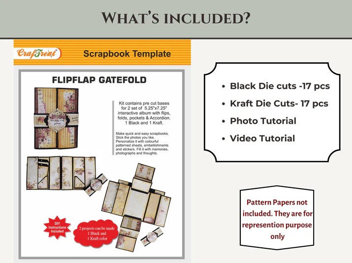 CrafTreat - Blank Precut Album Base - FlipFlap Gatefold: Black & Kraft