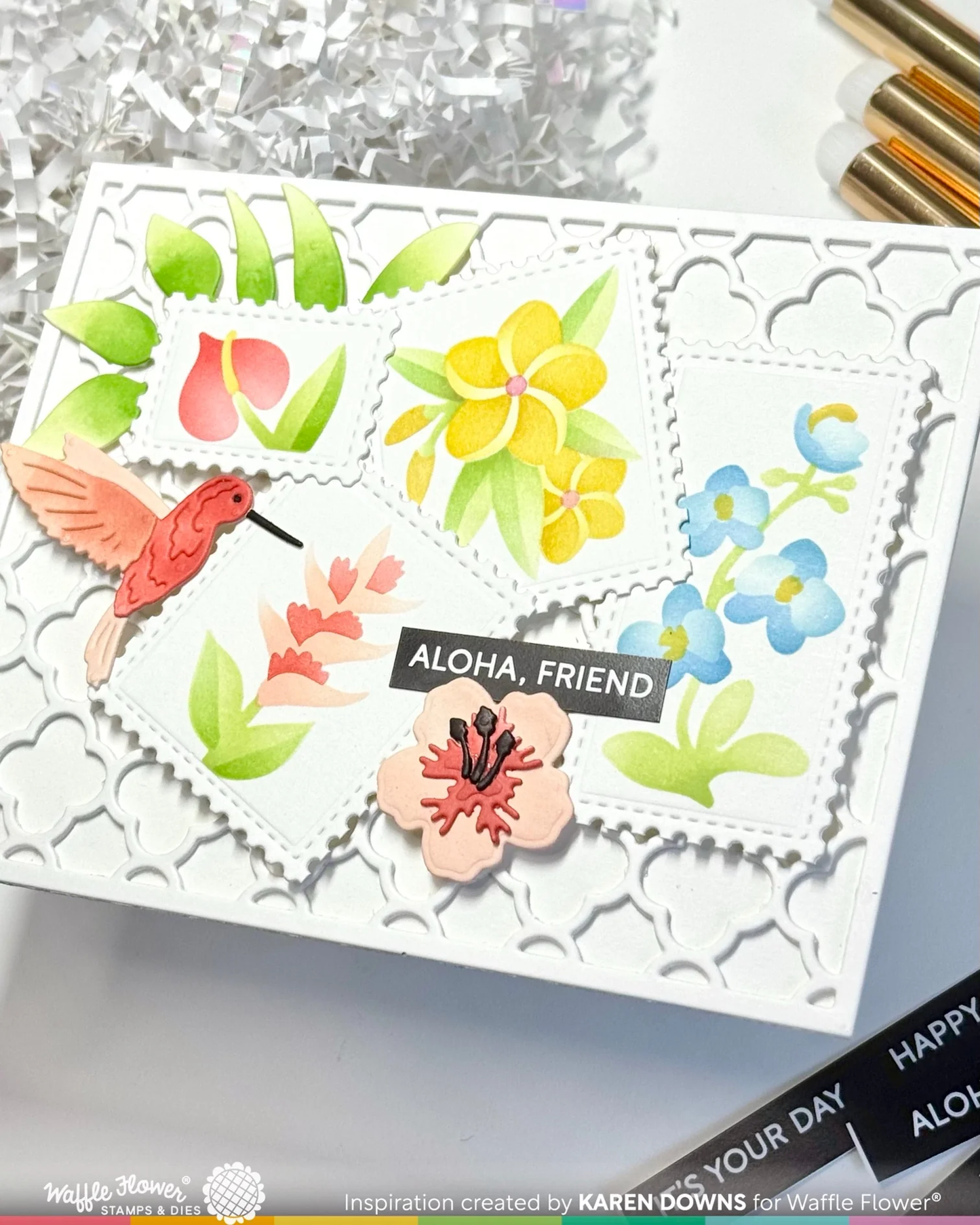 Waffle Flower - Postage Collage - Tropical Flowers Stencil Set