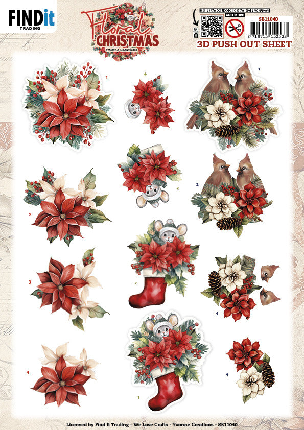 Find It Trading - Floral Christmas 3D Push Out Sheet - Floral Poinsettia