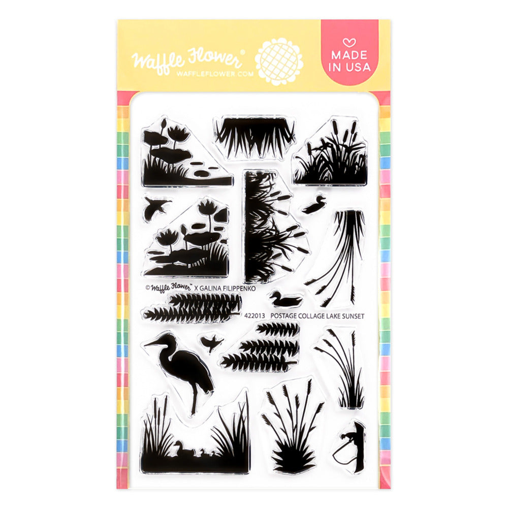 Waffle Flower - Postage Collage - Lake Sunset Stamp Set