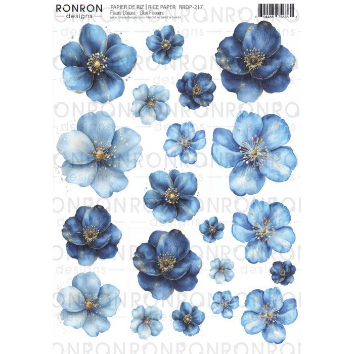 RonRon Designs - Rice Paper - Blue Flowers