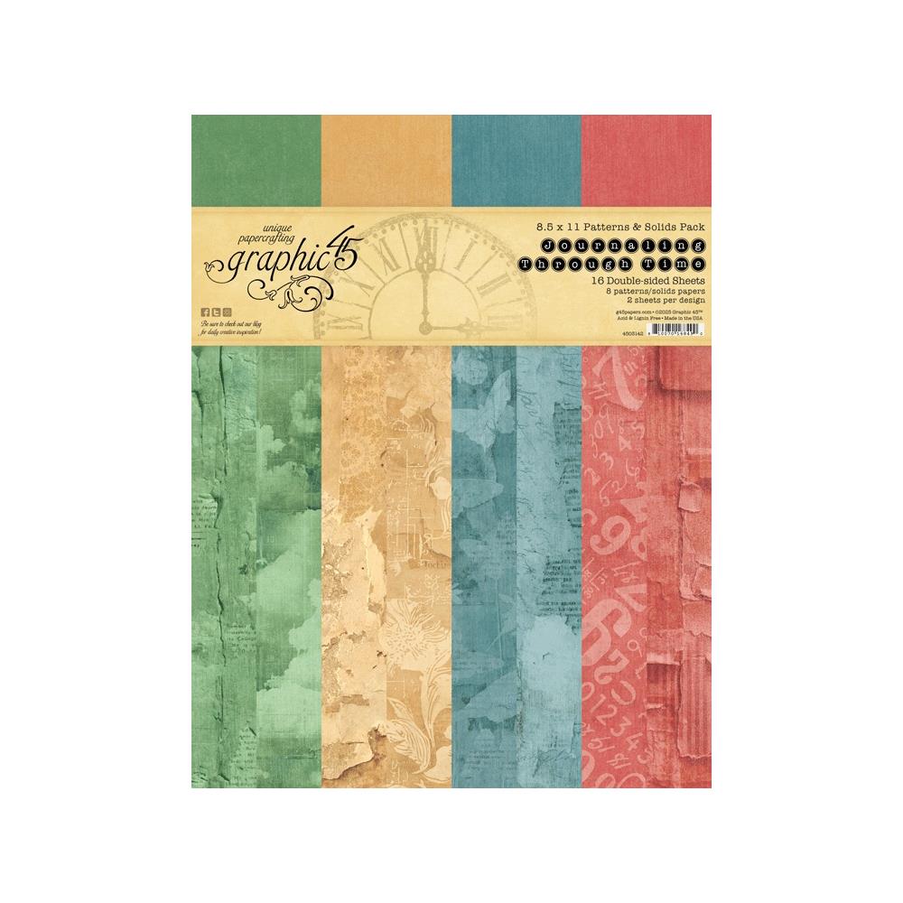 Graphic 45 - Journaling Through Time - 8.5x11 Patterns & Solids Collections Pack