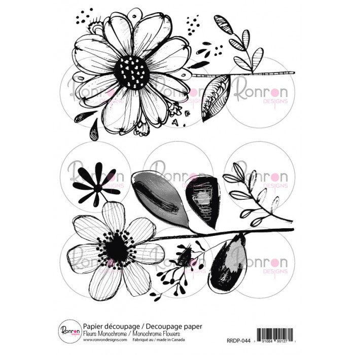 RonRon Designs - Rice Paper - Monochrome Flowers