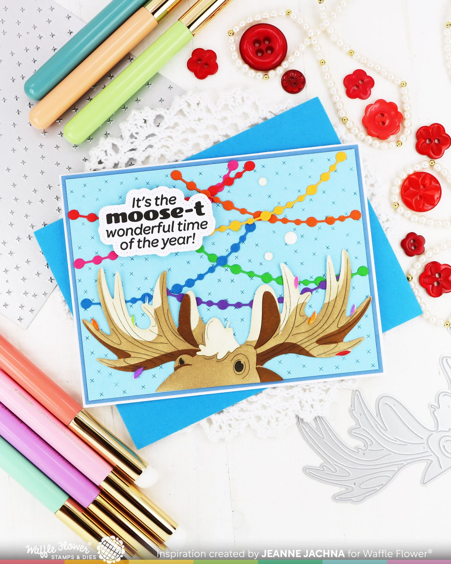 Waffle Flower - A-moose-ing Sentiments Stamp & Die Bundle