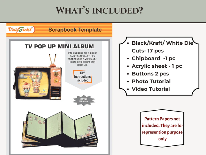 CrafTreat - Blank Precut Album Base - TV Pop Up Mini Album: Black