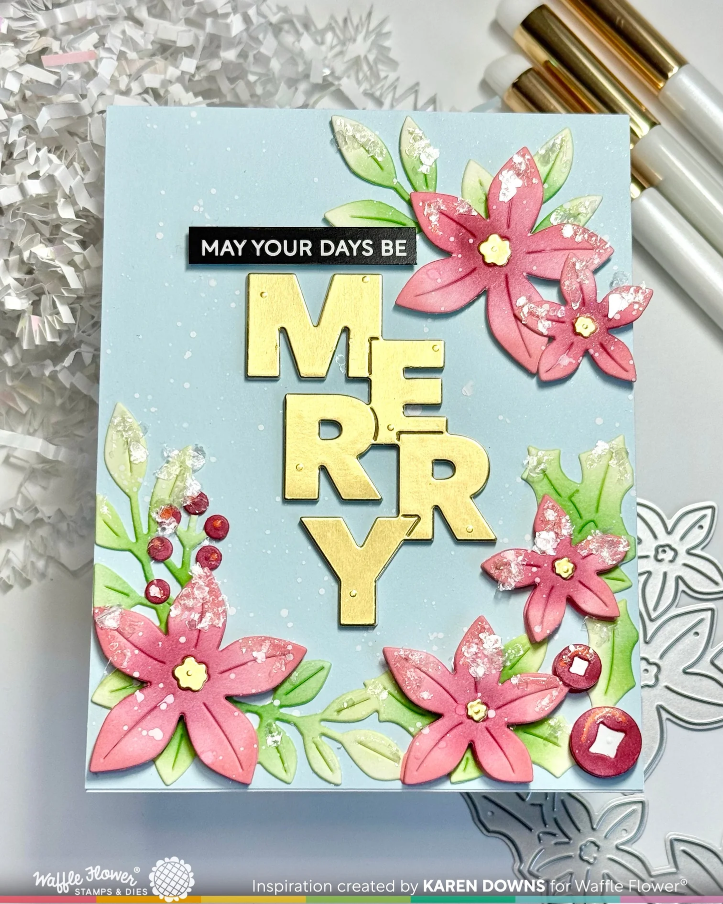 Waffle Flower - Overlapping Vertical Merry Word Die