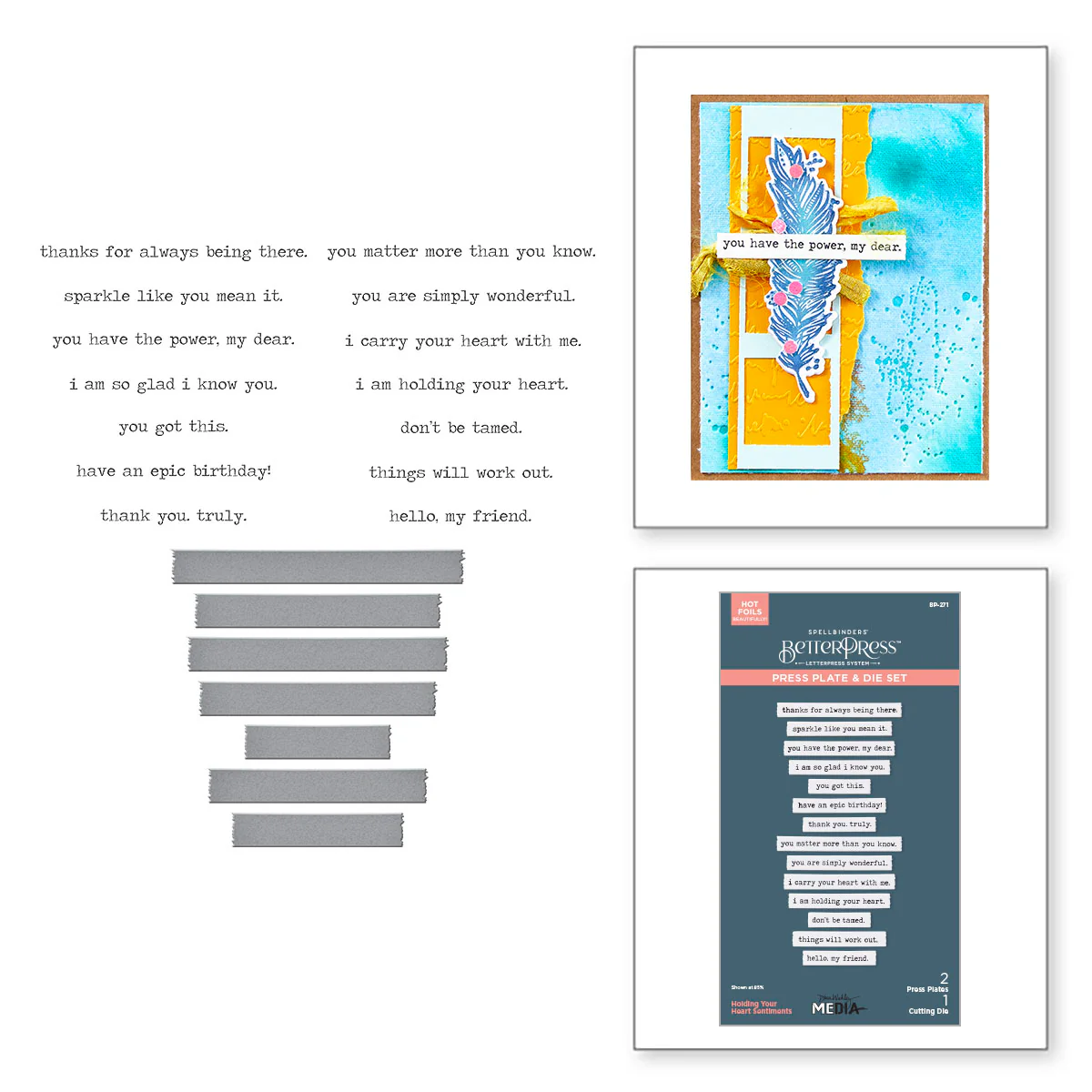 Spellbinders - BetterPress - Holding Your Heart Sentiments Press Plate & Die Bundle