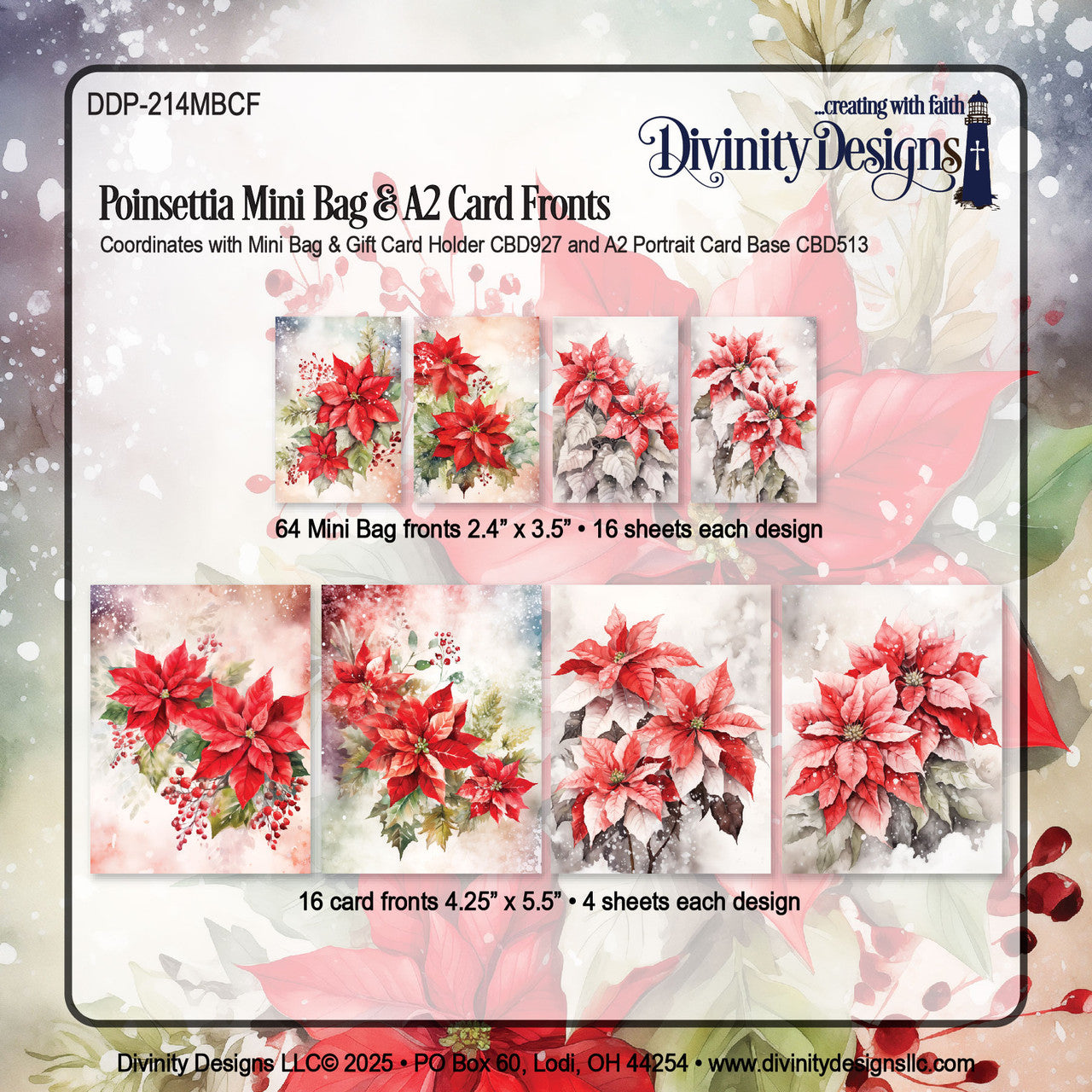 Divinity Designs - Mini Bag & A2 Card Fronts - Poinsettia