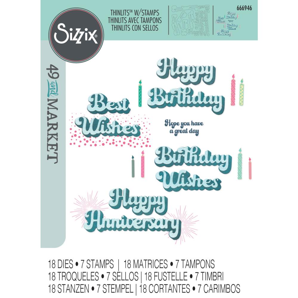 Sizzix - Birthday Wishes Stamp & Die by 49 and Market