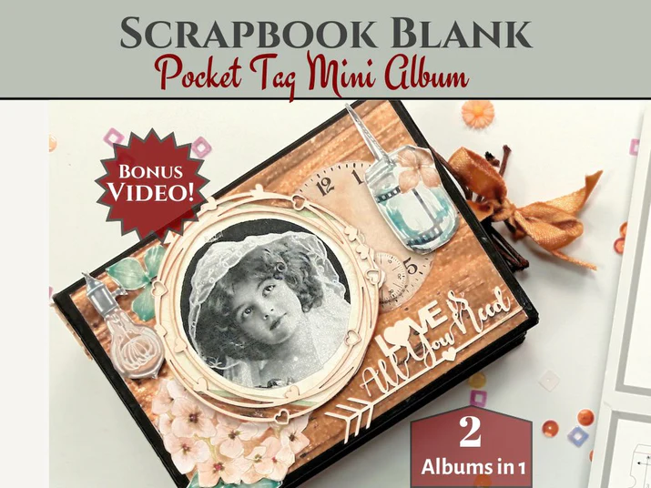 CrafTreat - Blank Precut Album Base - Pocket Tag: Black & Kraft