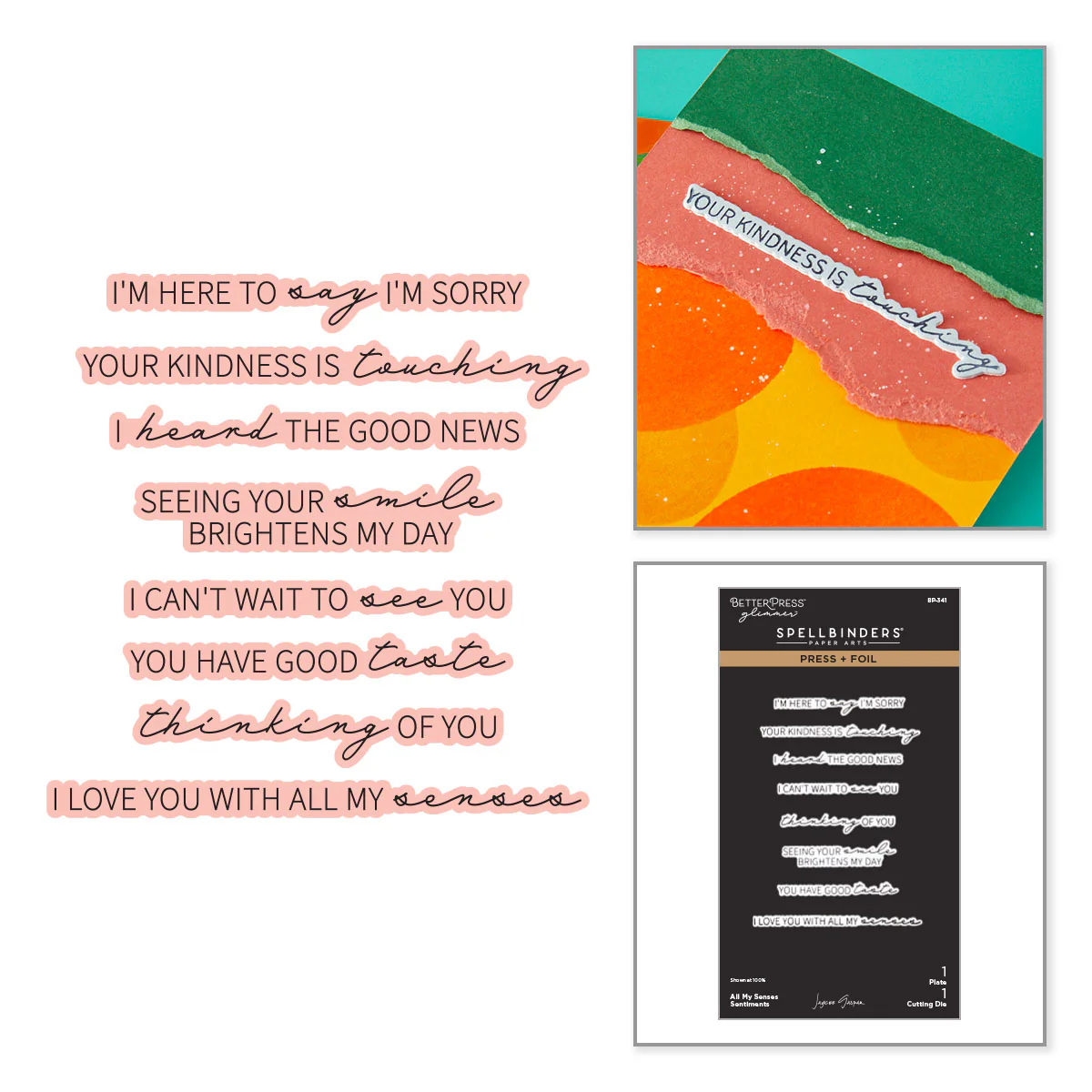 Spellbinders - All My Senses Sentiments Press + Foil Plate & Die Bundle