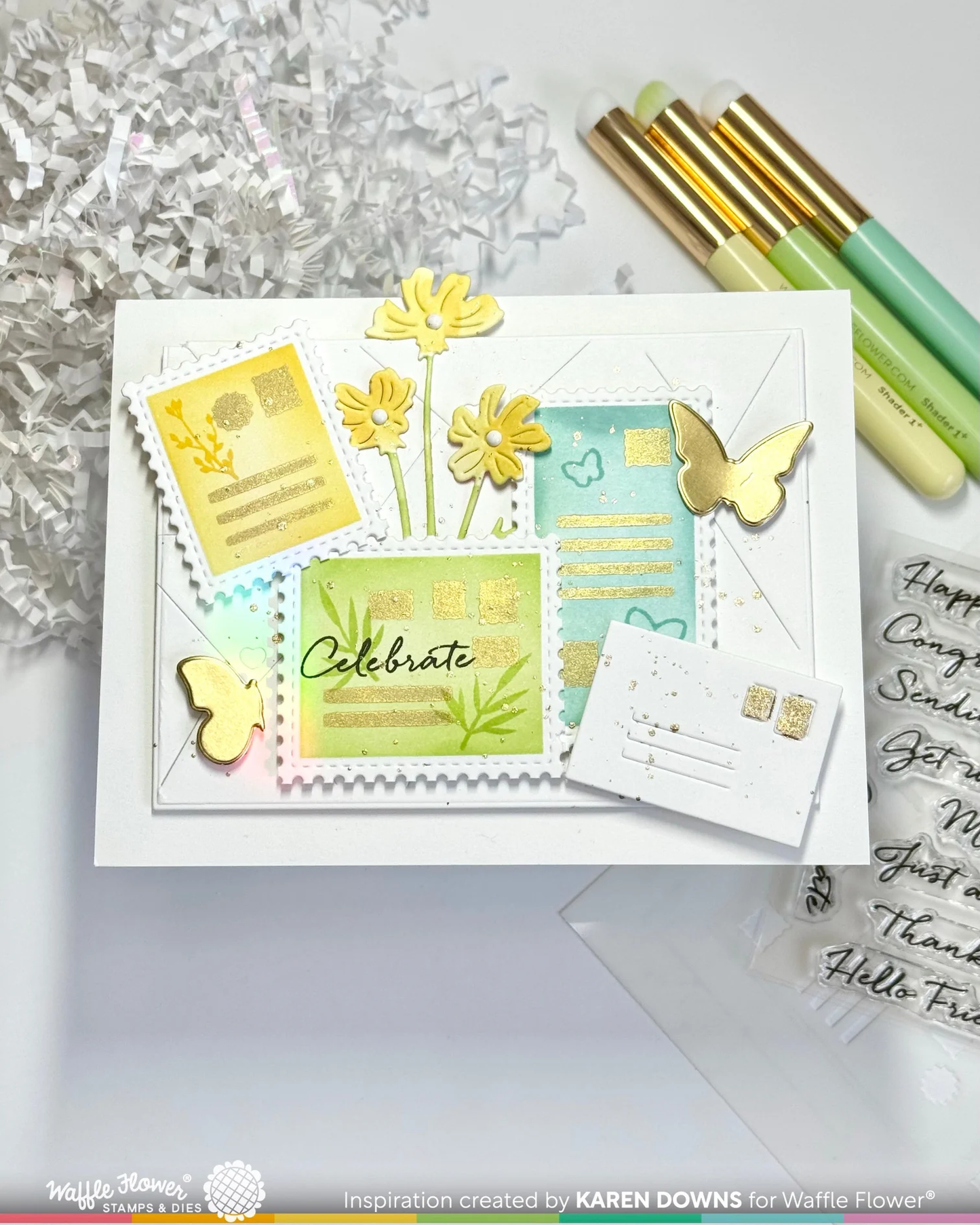 Waffle Flower - Postage Collage - Butterfly Silhouettes Die