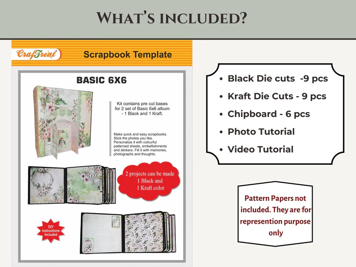 CrafTreat - Blank Precut Album Base - Basic 6x6: Black & Kraft