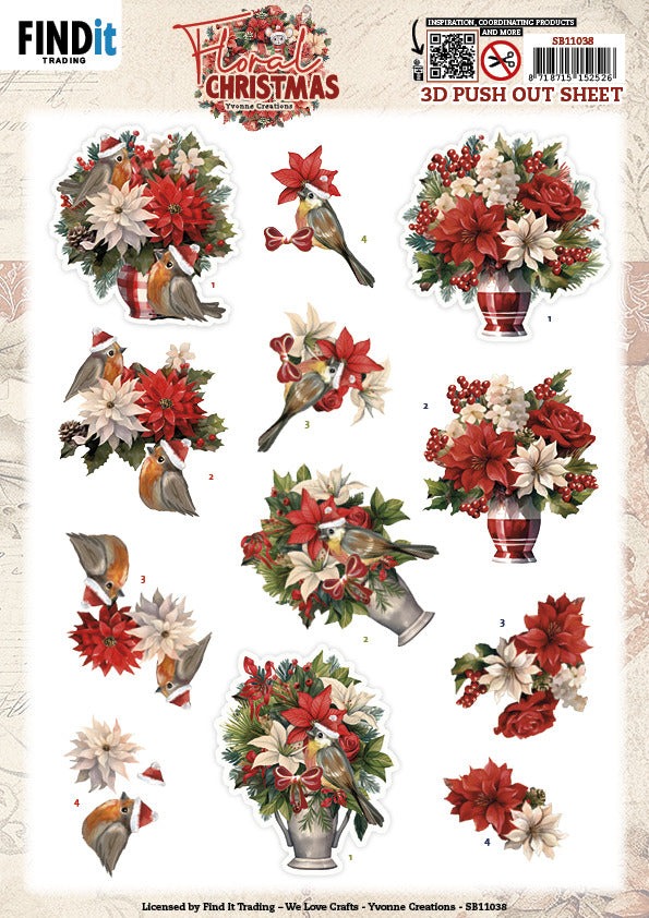 Find It Trading - Floral Christmas 3D Push Out Sheet - Floral Vase