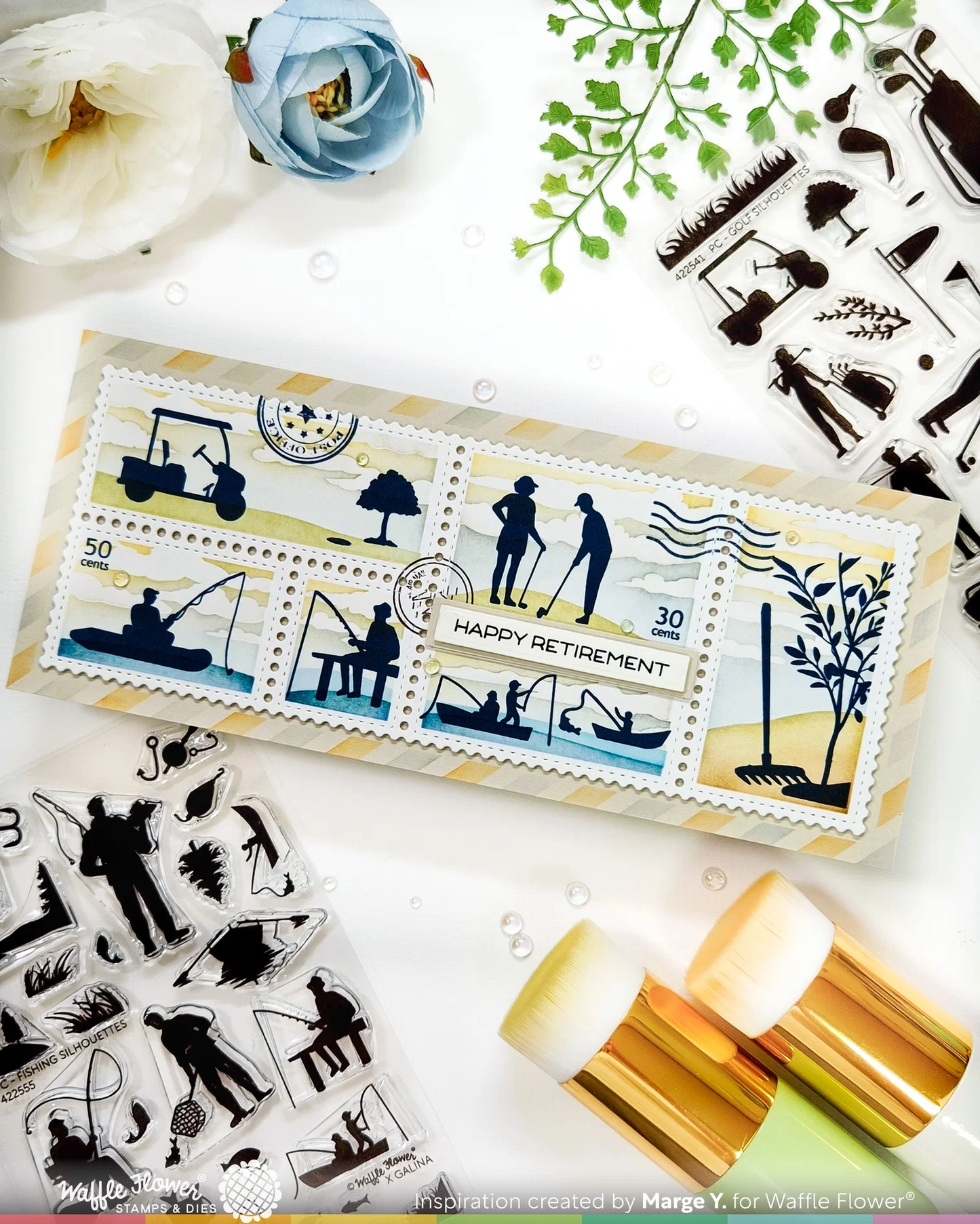 Waffle Flower - Postage Collage - Slimline Airmail Stencil