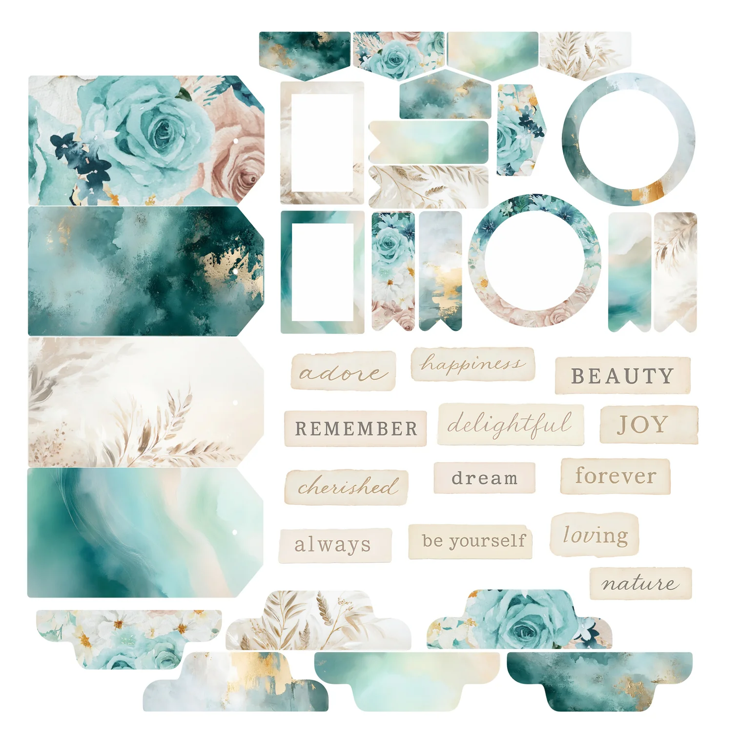 Simply Stated - Shades of Teal - Essentials Ephemera