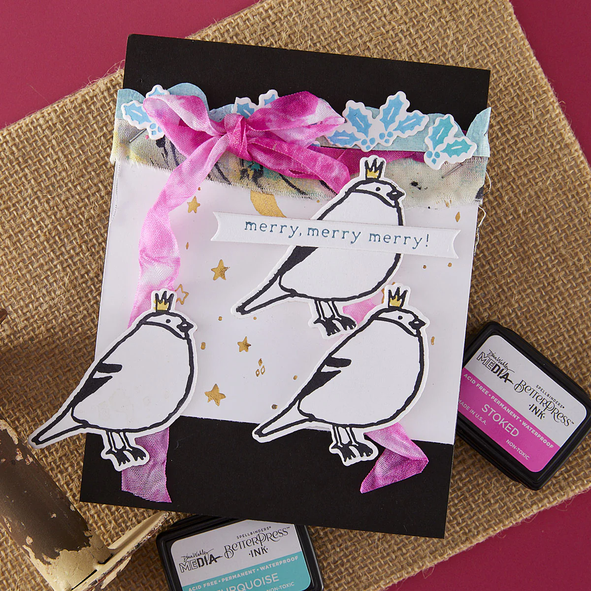 Spellbinders - BetterPress - Merry, Merry, Merry Bird Registration Press Plate & Die Bundle by Dina Wakley