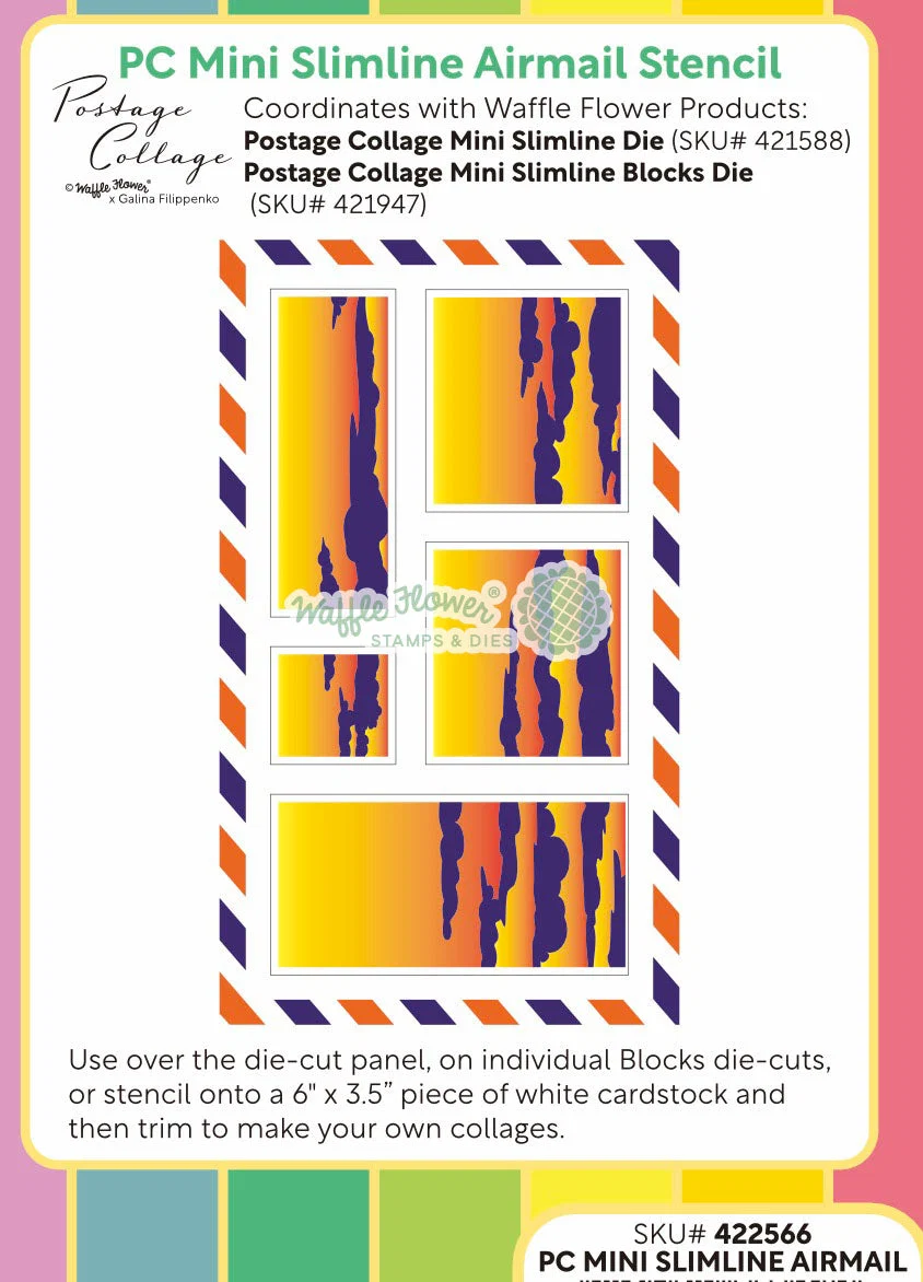 Waffle Flower - Postage Collage - Mini Slimline Airmail Stencil