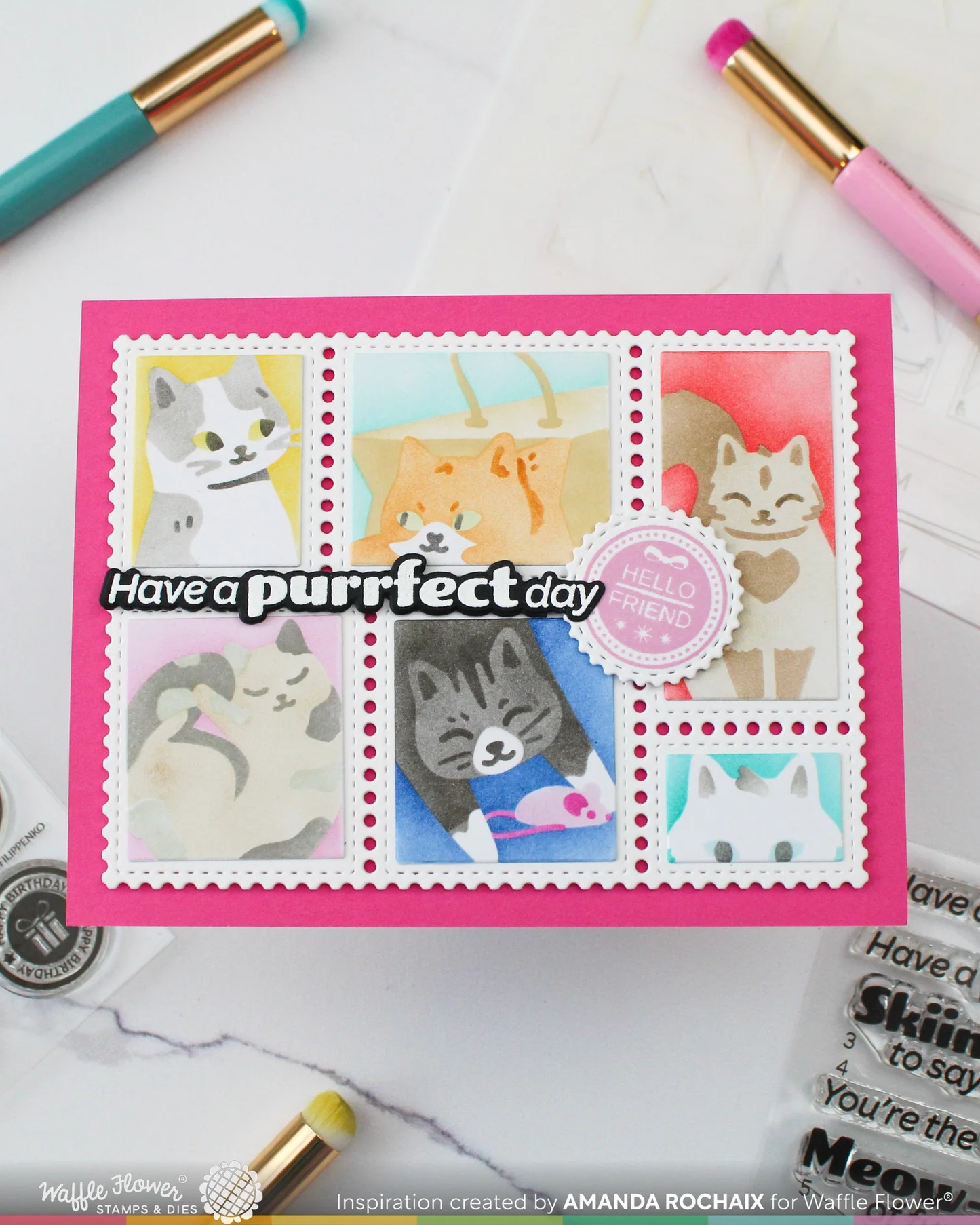 Waffle Flower - Postage Collage - Meow Stencil