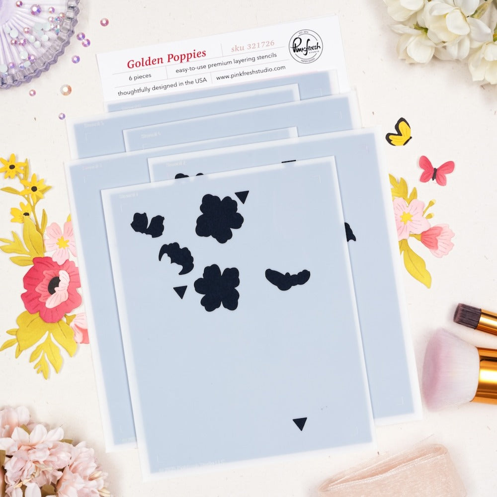 Pinkfresh - Golden Poppies Die & Stencil Bundle