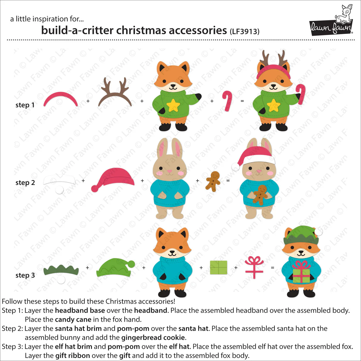 Lawn Fawn - Build-A-Critter Christmas Accessories Die Set