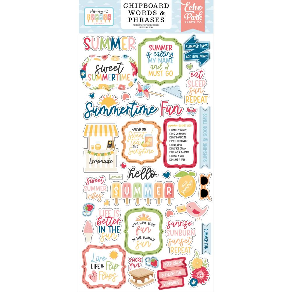 Echo Park - Have A Great Summer - Words & Phrases Chipboard Stickers