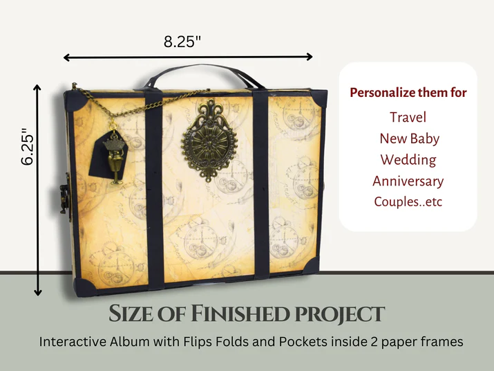 CrafTreat - Blank Precut Album Base - Accordion Suitcase: Black & Kraft