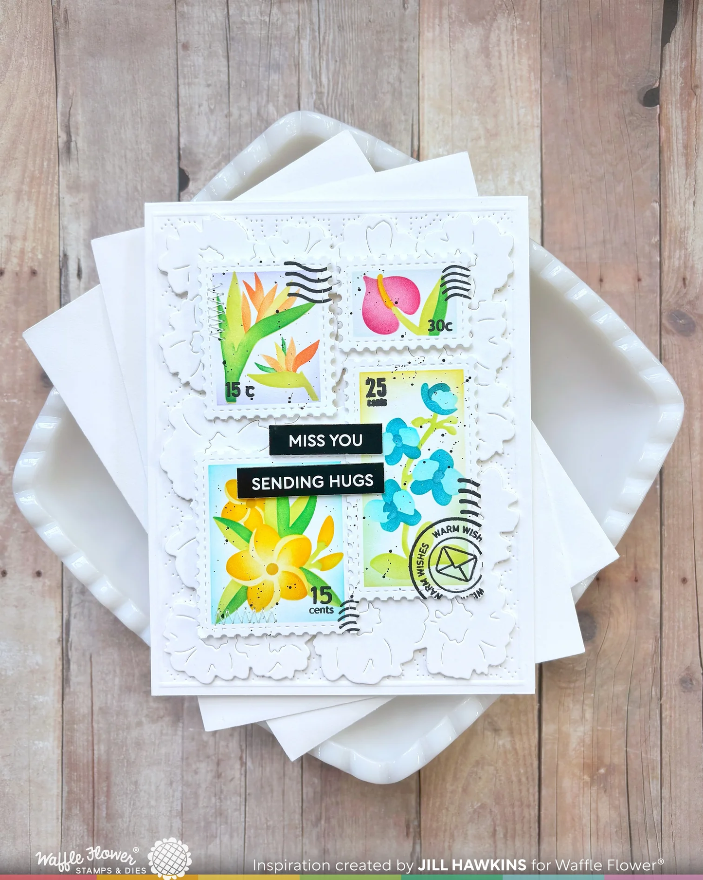 Waffle Flower - Postage Collage - Tropical Flowers Stencil Set