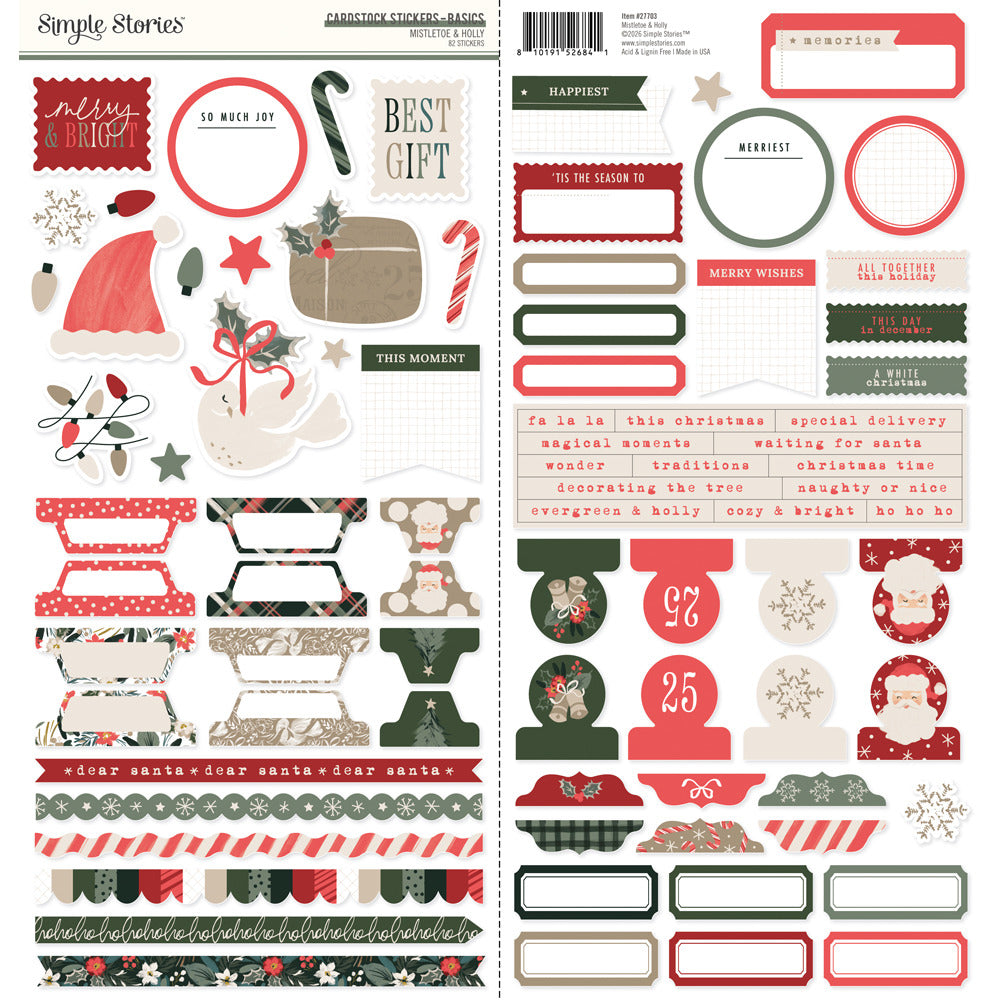 Simple Stories - Mistletoe & Holly - Cardstock Stickers - Basics