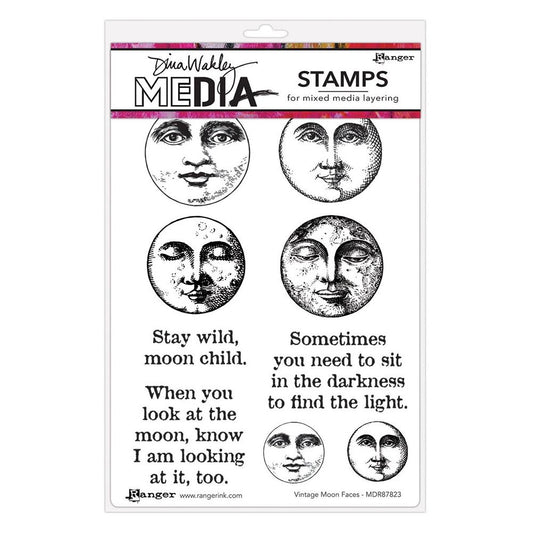 Dina Wakley - Vintage Moon Faces Stamp Set