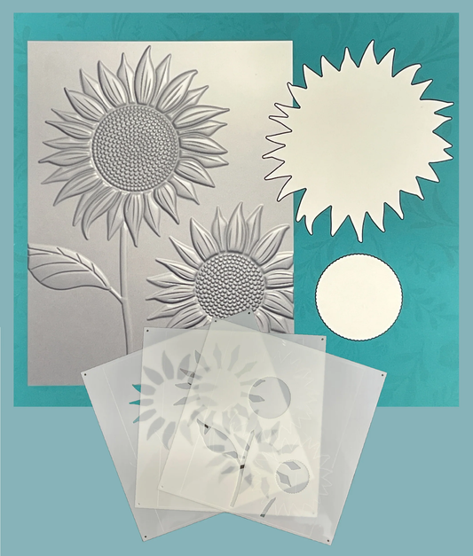 Gina K. - Dazzling Sunflower 3D Embossing Folder, Die & Stencil Bundle