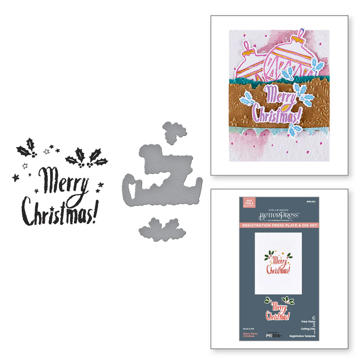 Spellbinders - BetterPress - Starry Merry Christmas Registration Press Plate & Die Bundle by Dina Wakley