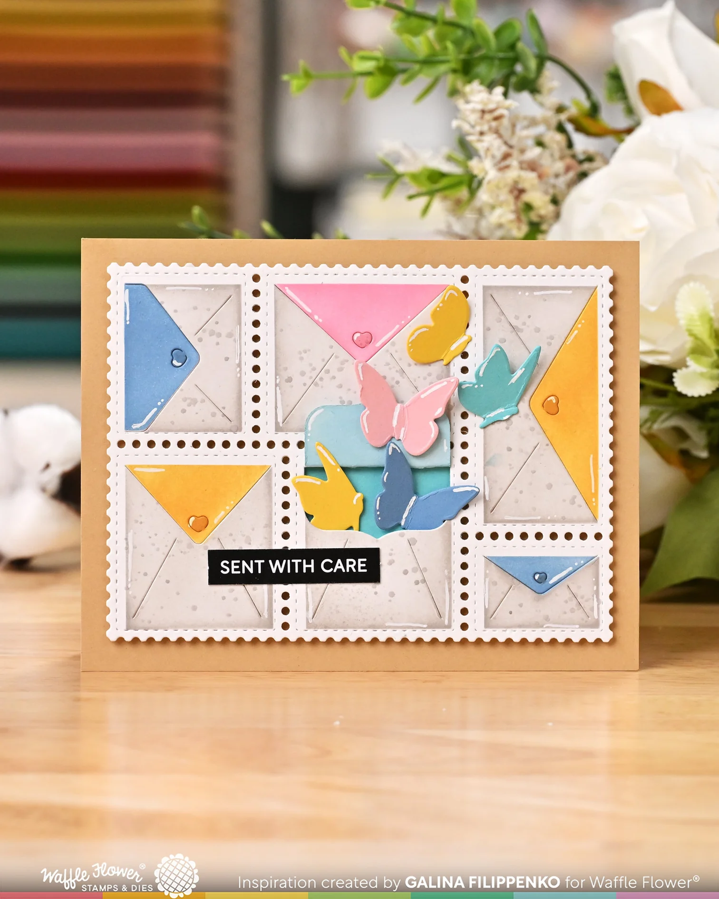 Waffle Flower - Postage Collage - Envelope Stencil